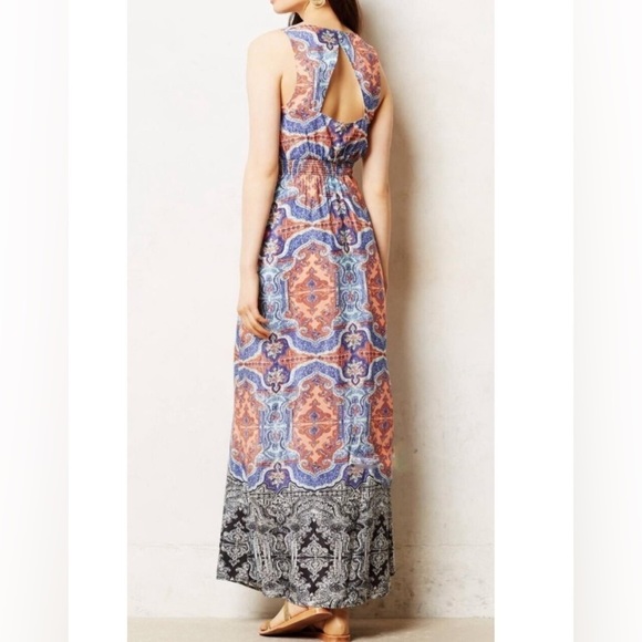 Maeve X Anthropologie 100% Silk Medallion Paisley  Maxi Dress W/ Pockets Size 4P - Picture 7 of 7